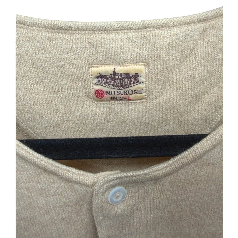 Mitsukoshi Thermal Set Mens L Beige Wool Henley Top Leggings‎ Long Johns Japan